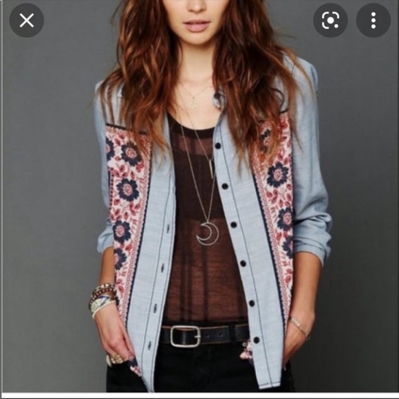 Free People Chambray Bandana Print Button Down - Picture 2 of 5